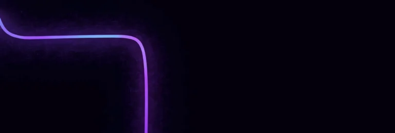 Linha de luz roxa que vinha subir firme sobre fundo preto e trava de repente num ponto, com o traço se apagando à frente, representando uma campanha que parou de vender sem aviso, em cena escura e roxa.